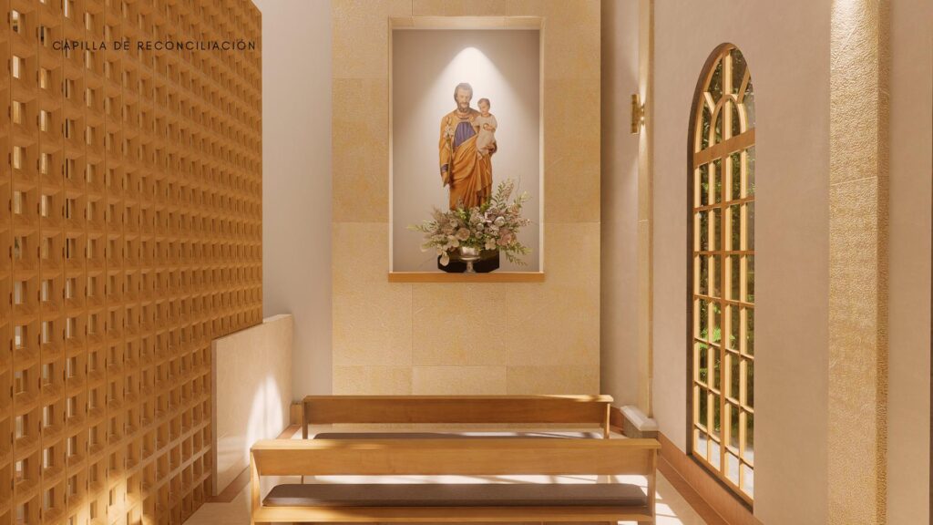 Render de la capilla de la Reconciliación, con la imagen de San José